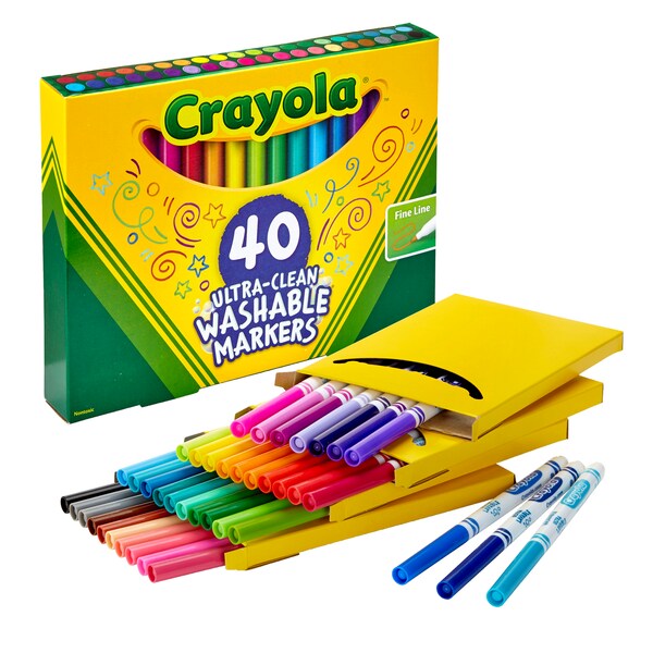 Crayola Ultra-Clean Fine Line Washable Markers, Assorted, PK40